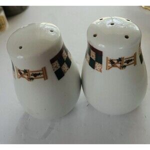 Vintage Farmhouse Salt Pepper Shakers Checkerboard Country Kitchen Ceramic